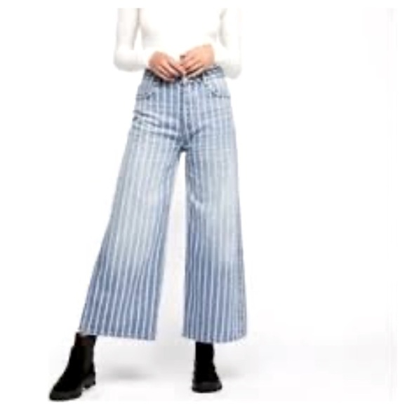 We The Free by FP Earn Your Stripes Wideleg Jeans Size 26 Blue High Rise - Picture 3 of 7